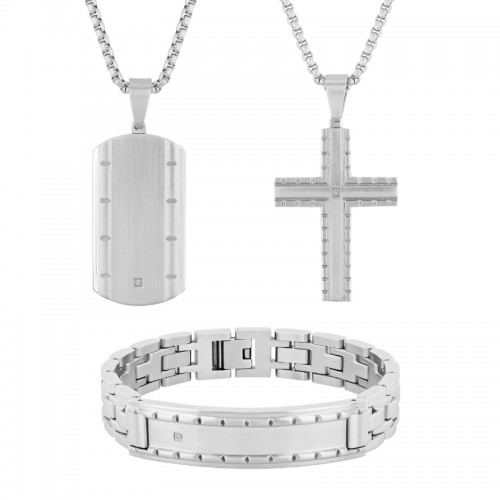 .03Ctw Stainless Steel Diamond 3Pc Box Set