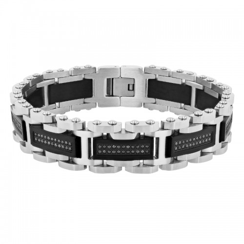 1 CTW Stainless Steel Black Diamond With Black Finish Link Bracelet