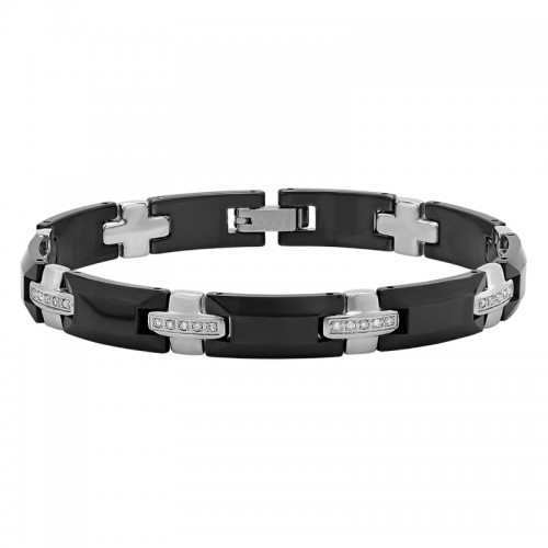 3/8 CTW Stainless Steel & Black Tungsten Diamond Link Bracelet