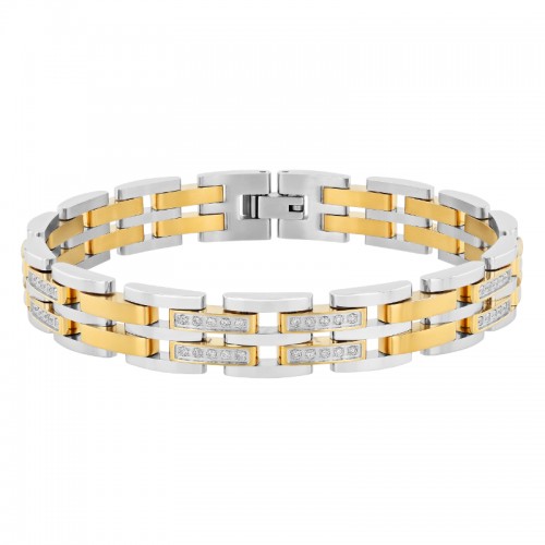 1 CTW Stainless Steel Diamond With Yellow Finish Link Bracelet