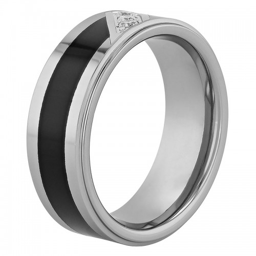 1/10 CTW Diamond Tungsten Black Resin Slant 8MM Band