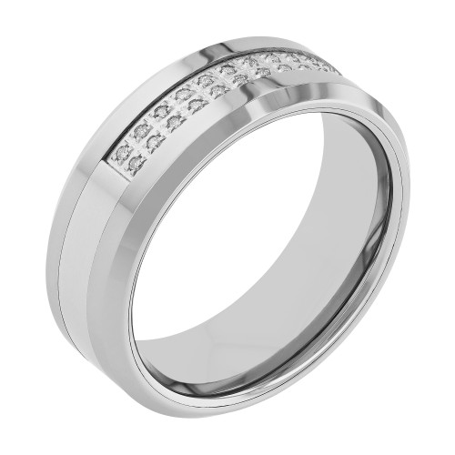 .12 CTW Double Row Diamond Tungsten Beveled 8MM Band