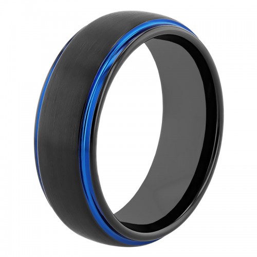 Tungsten W/Black & Blue Finish Step Edge 8MM Band