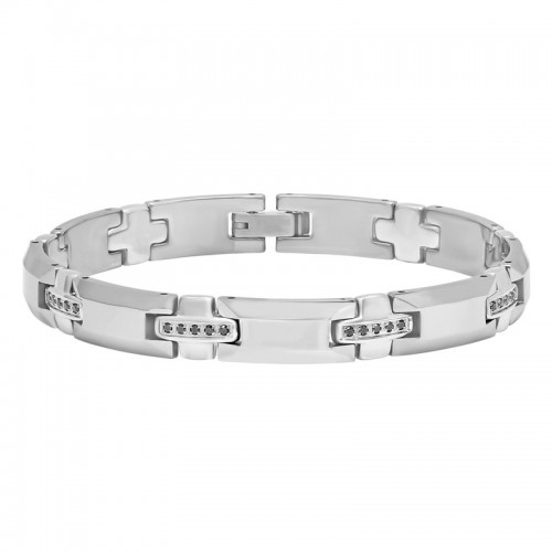 3/8 CTW High Polish Men's Stainless Steel Bracelet w/ Diamonds