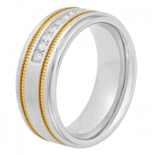 .15 CTW Diamond Stainless Steel Yellow Finish 9MM Band