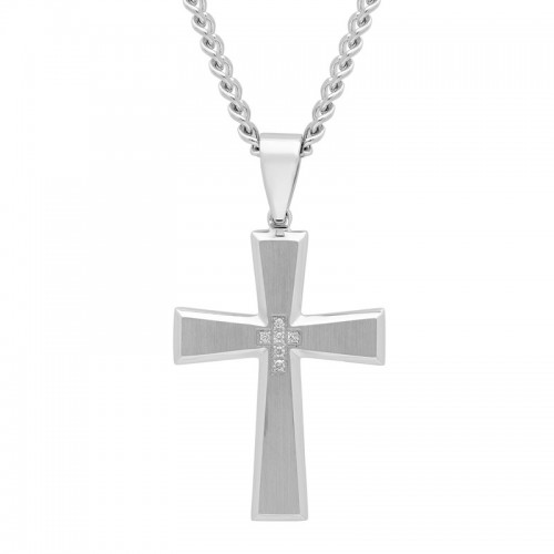 1/20 CTW Stainless Steel Men's Diamond Cross Necklace