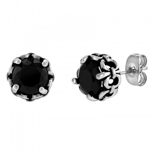 Stainless Steel Black Cubic Zirconia Stud Earrings