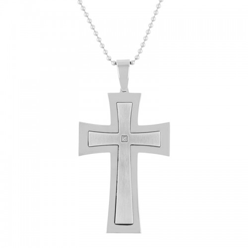 0.03 CTW Stainless Steel Diamond Cross Pendant