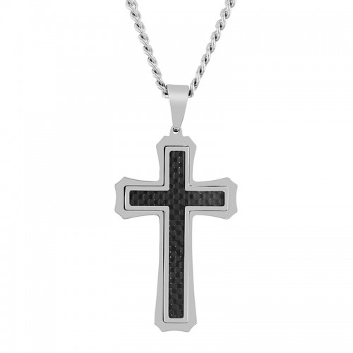 Stainless Steel Carbon Fiber Cross Pendant