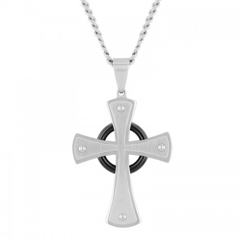 Stainless Steel Black & White Cross Pendant