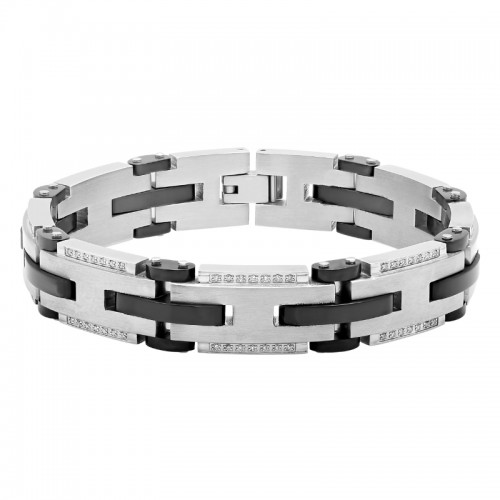 1/2Ctw Stainless Steel Diamond With Black Finish Link Bracelet