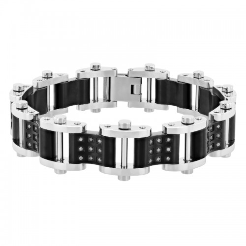 1/2 CTW Stainless Steel Diamond With Black Finish Link Bracelet