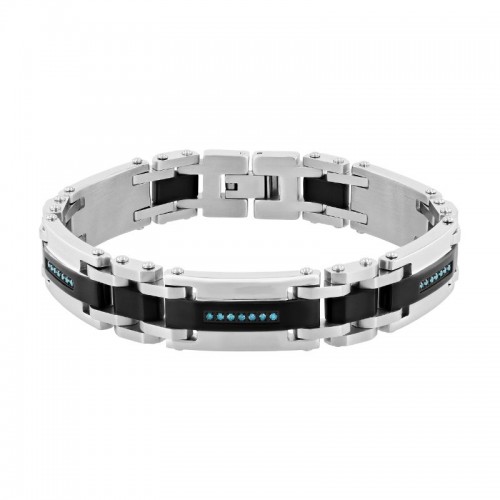 1/4 CTW Blue Diamond and Stainless Steel with Black Finish Bracelet