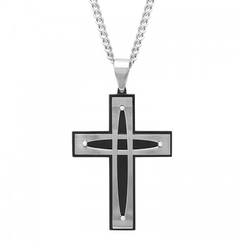 Stainless Steel Black & White Cross Pendant