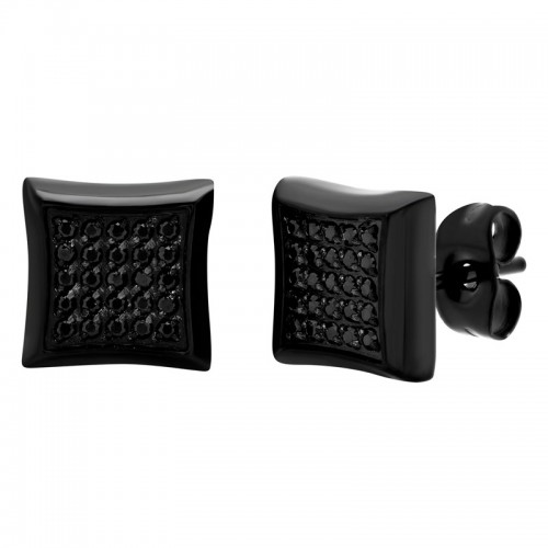 Stainless Steel Black Finish Black Cubic Zirconia Earrings