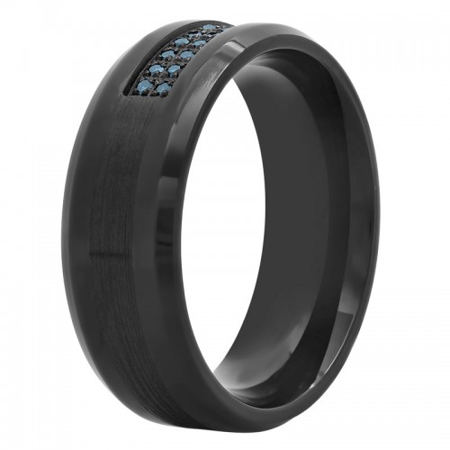 1/6 CTW Double Row Blue Diamond Stainless Steel Black Finish 8MM Band