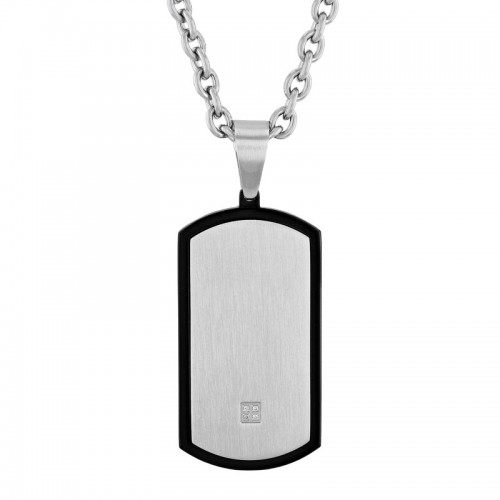 .02 CTW Stainless Steel Black & White Diamond Dog Tag Pendant