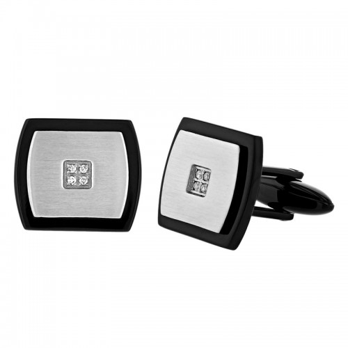 .05 CTW Stainless Steel Black & White Diamond Square Cufflinks