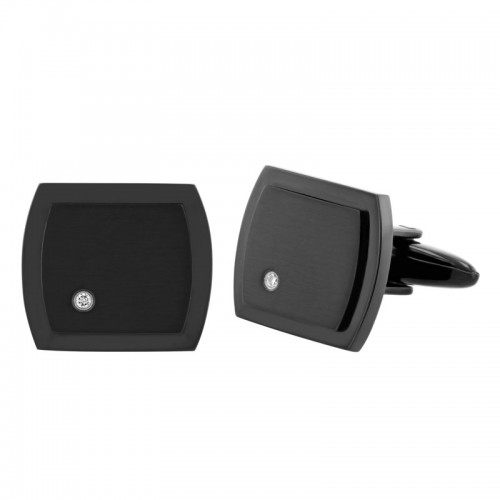 .03 CTW Stainless Steel w/ Black Finish Diamond Cufflinks