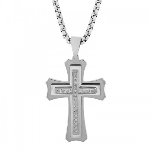 .16 CTW Stainless Steel Diamond Cross Pendant