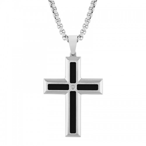 0.02 CTW Stainless Steel Diamond & Resin Cross Pendant