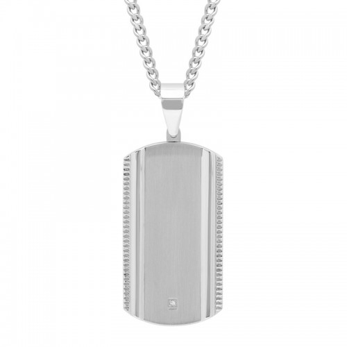 .01 CTW Stainless Steel Diamond Dog Tag Pendant