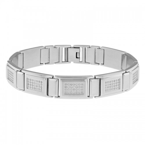 1 CTW Men's Stainless Steel Bracelet w/ Diamond Square Links