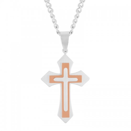 Stainless Steel White & Rose Cross Pendant