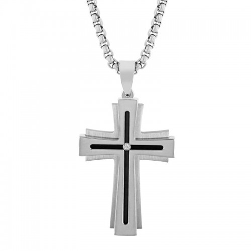 0.03 CTW Stainless Steel Diamond Cross Pendant