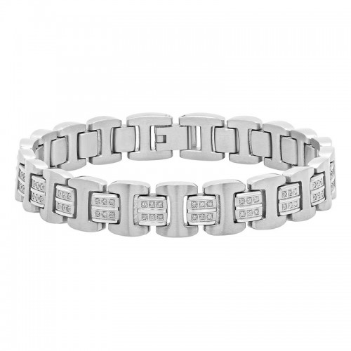 1 CTW Men's Stainless Steel Double Row Diamond Bracelet