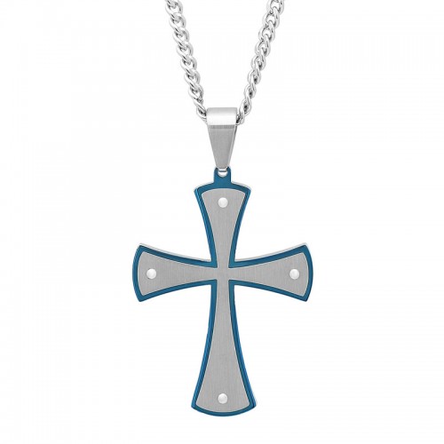 Stainless Steel White & Blue Cross Pendant