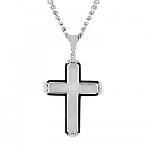 Stainless Steel Black & White Cross Pendant