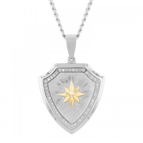 1/2 CTW Stainless Steel 10KY Diamond Shield Pendant