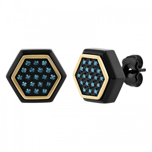 1/5 CTW Stainless Steel Hexagon W/Black & Yellow Finish Diamond Earring