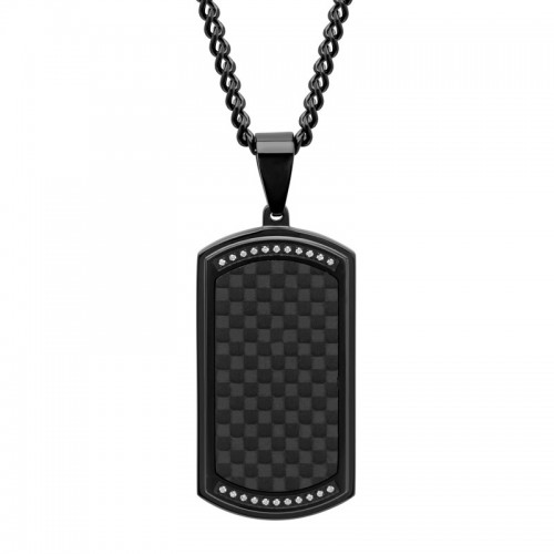 1/8 CTW Stainless Steel and Carbon Fiber Men's Diamond Dog Tag Necklace
