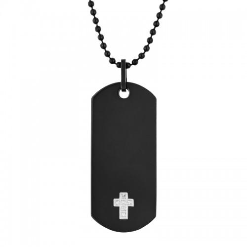 .05Ctw Stainless Steel Diamond Black Finish Dog Tag Pendant