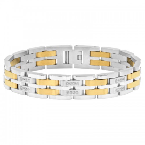 1/2 CTW Stainless Steel Dia Yellow Finish Bracelet