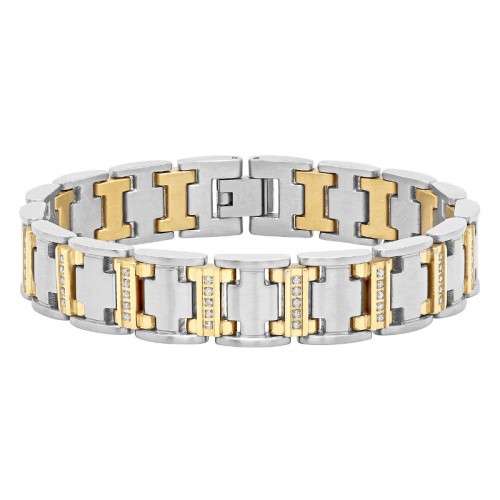 1/2 CTW Stainless Steel Two Tone Diamond Link Bracelet