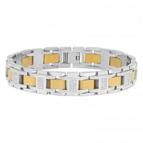 3/4 CTW Stainless Steel Diamond Two Toned Link Bracelet