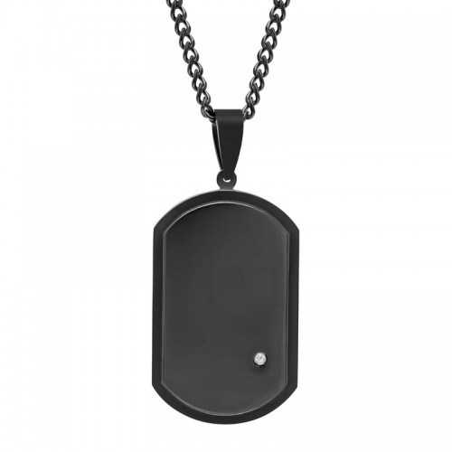 .02 CTW Stainless Steel Black Finish Diamond Dog Tag Pendant