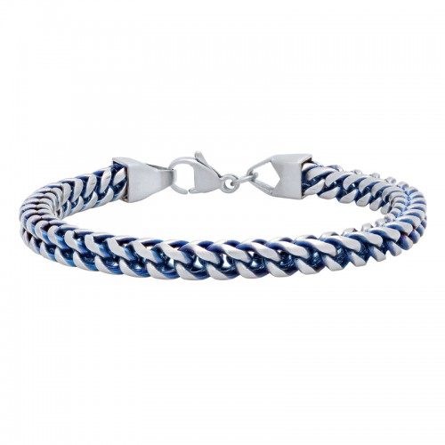Stainless Steel White and Blue Men's Franco Chain