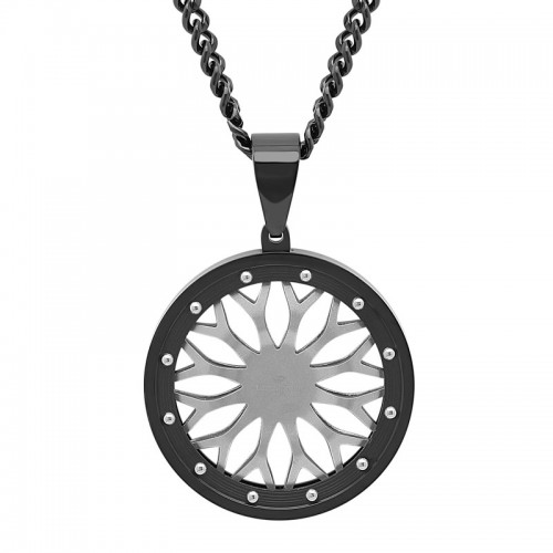 Stainless Steel Black & White Wheel Pendant