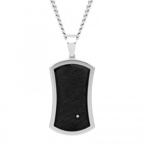 .02 CTW Black and White Diamond Men's Dog Tag Necklace