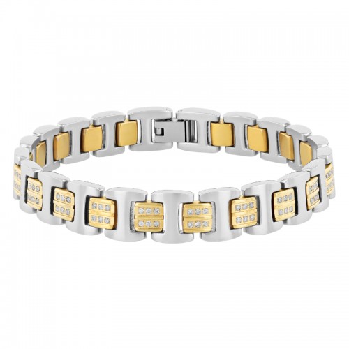 1 CTW Stainless Steel Diamond Yellow Finish Link Bracelet