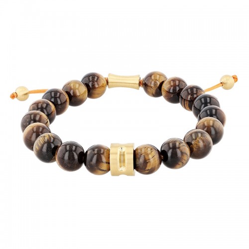 Stainless Steel Tiger Eye Bead Bolo Bracelet