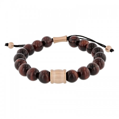 Stainless Steel Red Tiger Eye Bead Bolo Bracelet