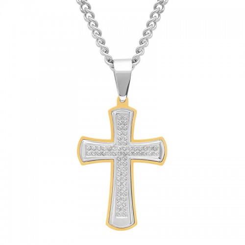 Stainless Steel Cubic Zirconia Cross Pendant