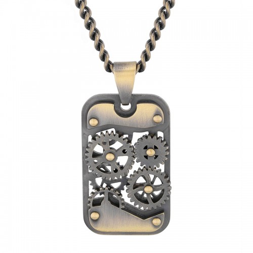 Stainless Steel Gear Dog Tag Pendant