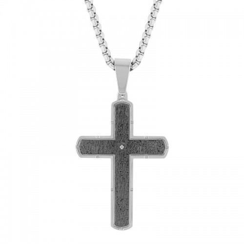 0.01 CTW Stainless Steel Diamond Cross Pendant