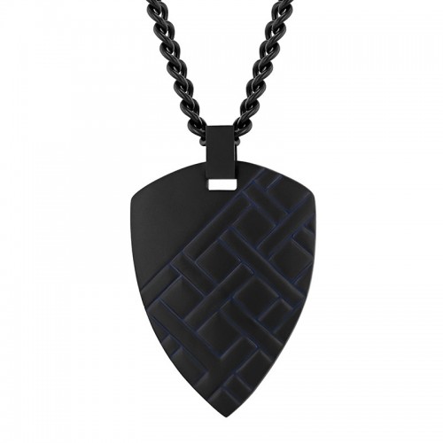 Stainless Steel W/Black & Blue Finish Shield Pendant